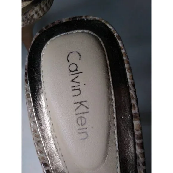 Calvin Klein DAY Women's 9.5 Snake Print Pointed Toes Slingback Brown Tan Heels - Picture 9 of 9